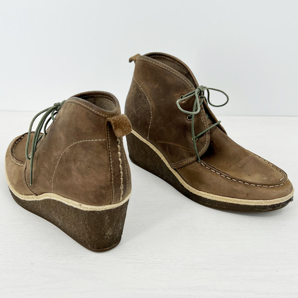 Olukai Wali Brown Suede Leather Wedge Ankle Boots Lace Up Size 8 - Picture 5 of 12